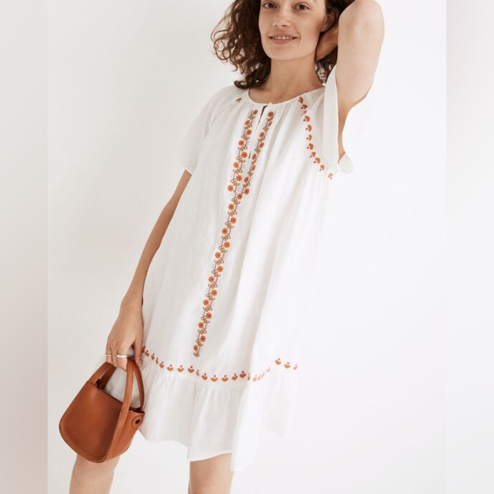 White Dress with Orange Embroidery